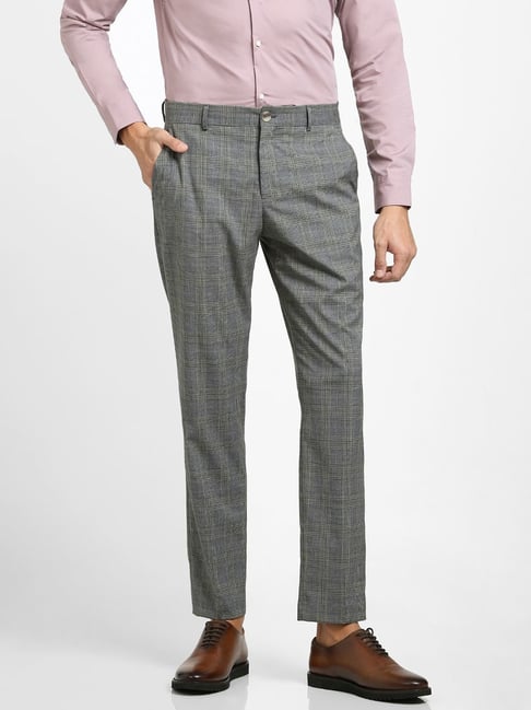 Buy BLACKBERRYS Grey Checked Cotton Blend Slim Fit Mens Trousers | Shoppers  Stop