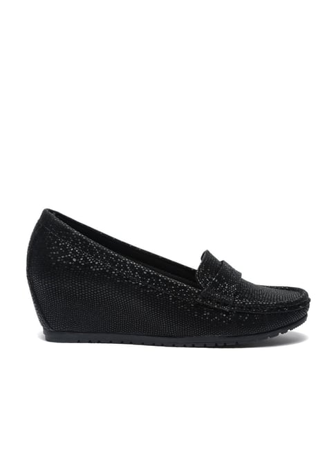 Flat N Heels Women's Black Wedge Loafers