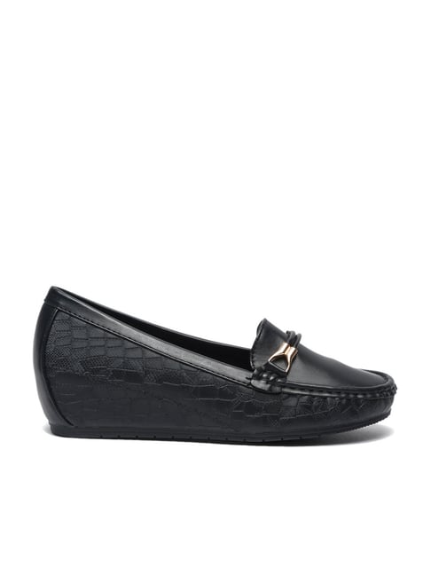 Flat N Heels Women's Black Wedge Loafers