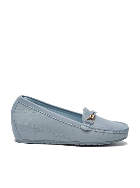 Flat N Heels Women's Blue Wedge Loafers