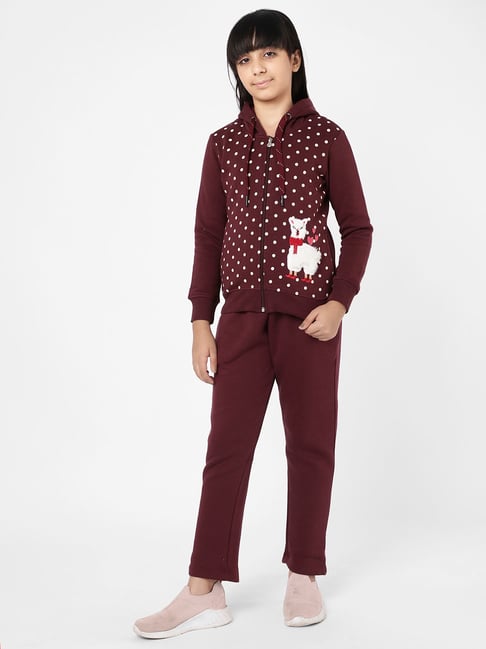 Sweet Dreams Kids Maroon Printed Full Sleeves Tracksuit