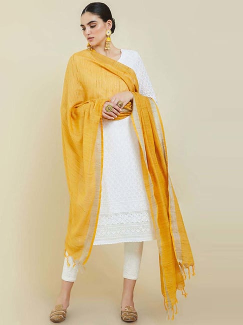 Soch Yellow Plain Dupatta