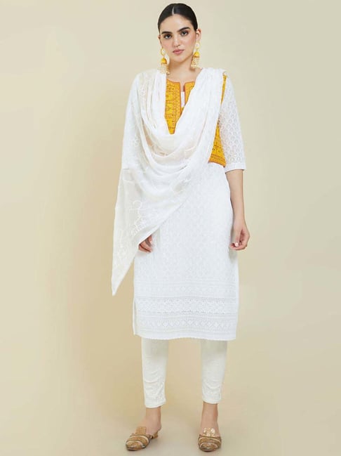 Soch White Embroidered Dupatta