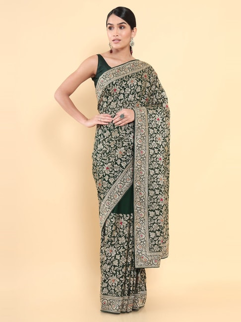 Soch Green Embroidered Saree With Unstitched Blouse Price in India