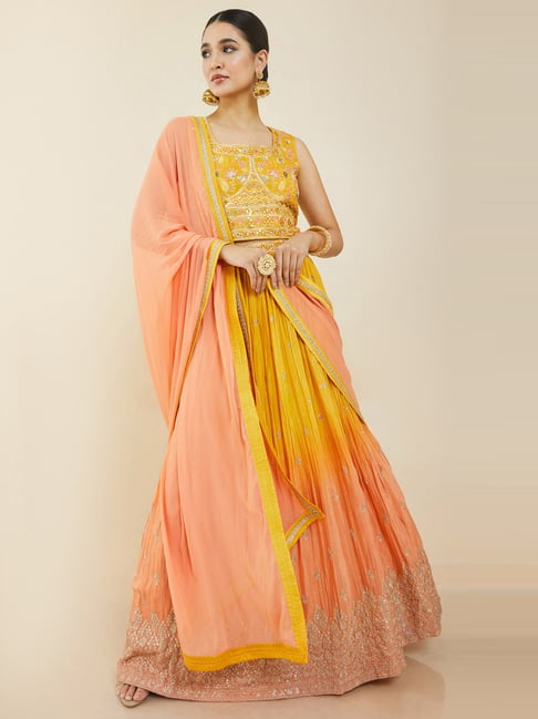 Peach and Yellow Lehenga Choli at Rs 500 in Surat | ID: 11061920648