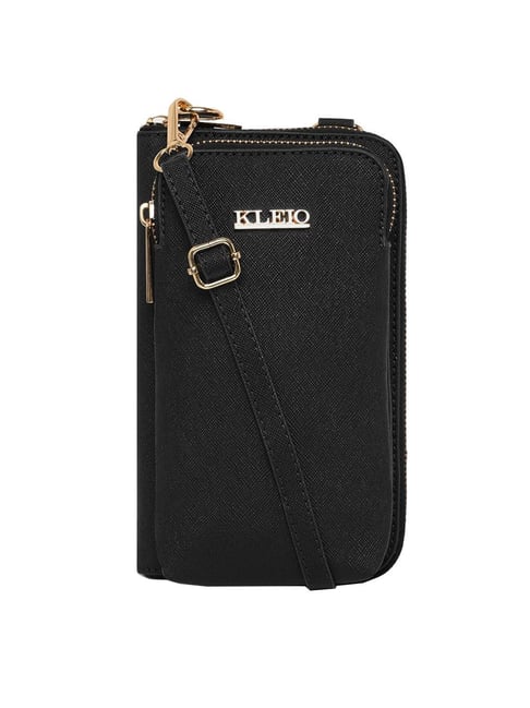 KLEIO Black Solid Zip Around Wallet for Women-picture-11
