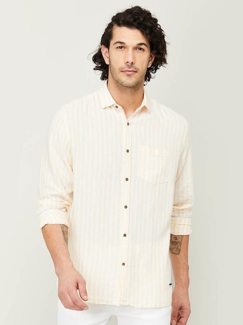 Bossini Light Yellow Regular Fit Striped Shirt