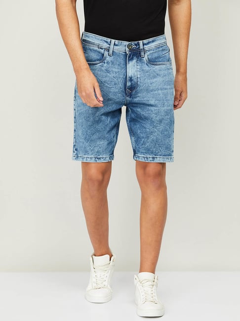 Bossini Light Blue Cotton Regular Fit Denim Shorts