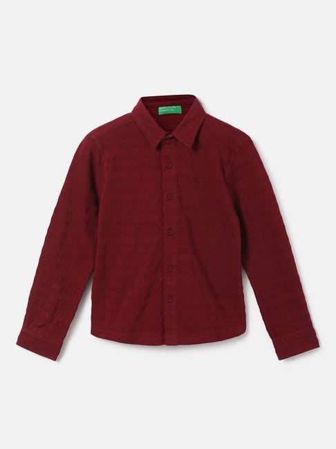 United Colors of Benetton Kids Maroon Solid Full Sleeves Shirt