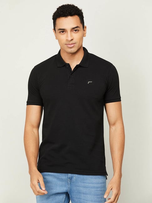 Fame Forever by Lifestyle Black Regular Fit Polo T-Shirt