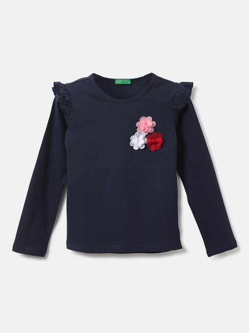 United Colors of Benetton Kids Navy Applique Full Sleeves T-Shirt