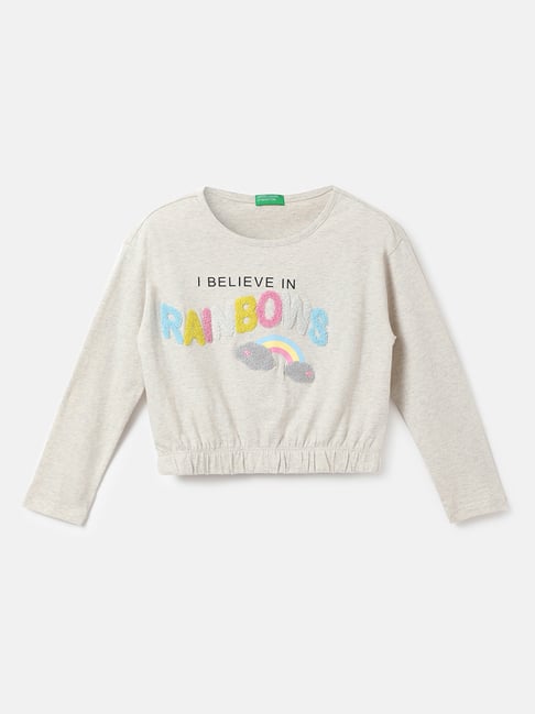 United Colors of Benetton Kids Grey Printed Full Sleeves Top