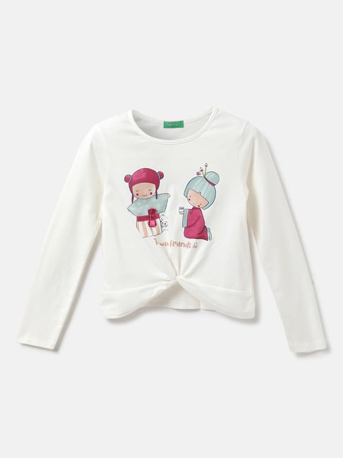 United Colors of Benetton Kids White Printed Full Sleeves Top