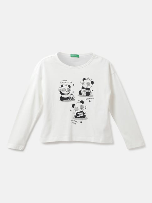 United Colors of Benetton Kids White Printed Full Sleeves T-Shirt