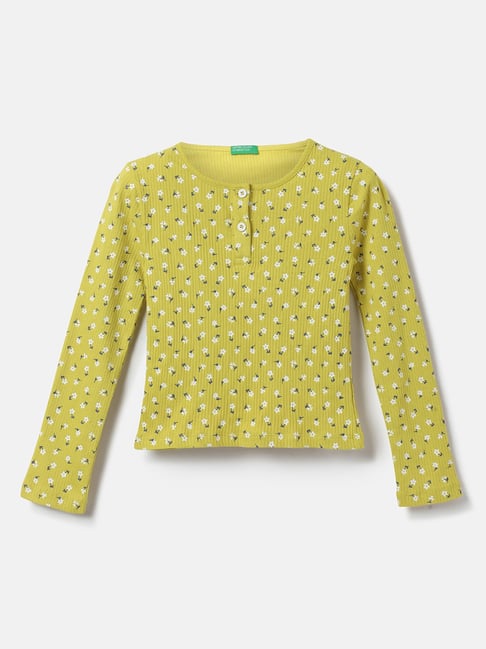 United Colors of Benetton Kids Yellow Floral Print Full Sleeves T-Shirt