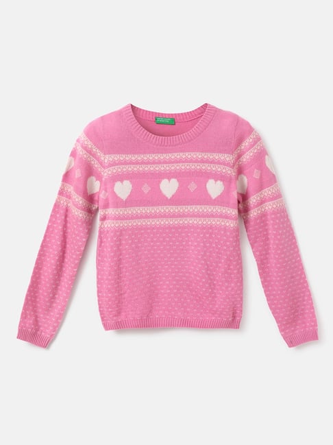 United Colors of Benetton Kids Pink Self Design Full Sleeves Sweater