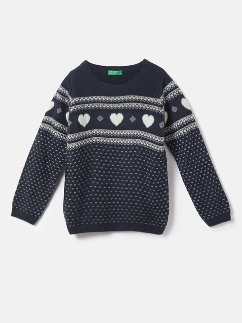 United Colors of Benetton Kids Navy Self Design Full Sleeves Sweater