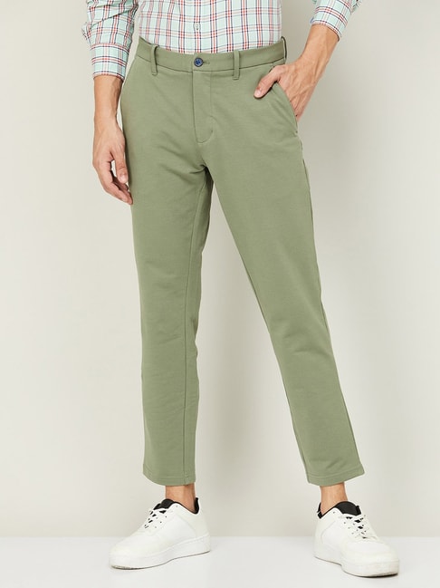 Buy Roadster Men Olive Green Solid Slim Fit Trousers - Trousers for Men  1409992 | Myntra