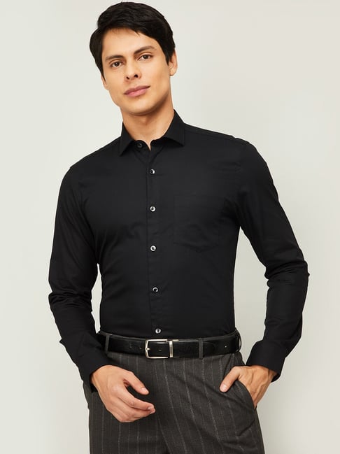 Code By Lifestyle Code Formal Black Cotton Regular Fit Shirt