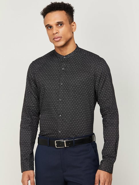 Code By Lifestyle Code Formal Black Cotton Regular Fit Printed Shirt