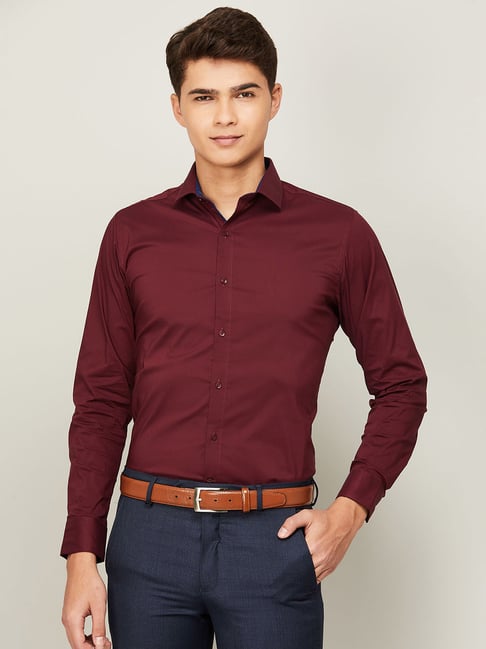 Code By Lifestyle Code Formal Maroon Regular Fit Shirt