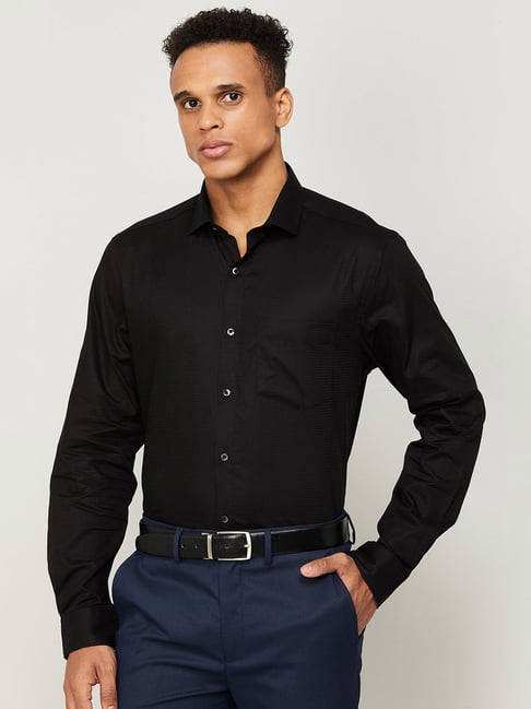 Code By Lifestyle Code Formal Black Cotton Regular Fit Shirt