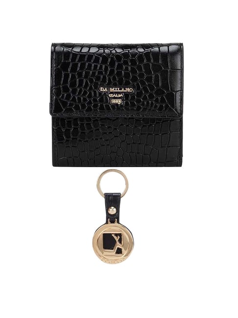 Tri Fold Black Leather Wallet With Chain Da Milano Black Casual