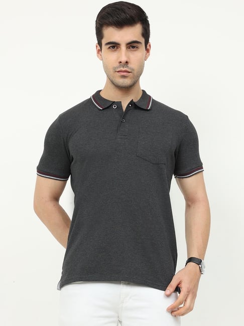 Masculino Latino Dark Grey Regular Fit Polo T-Shirt