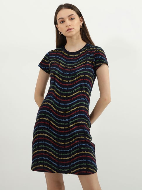 United Colors of Benetton Black Printed T-Shirt Dress Price in India