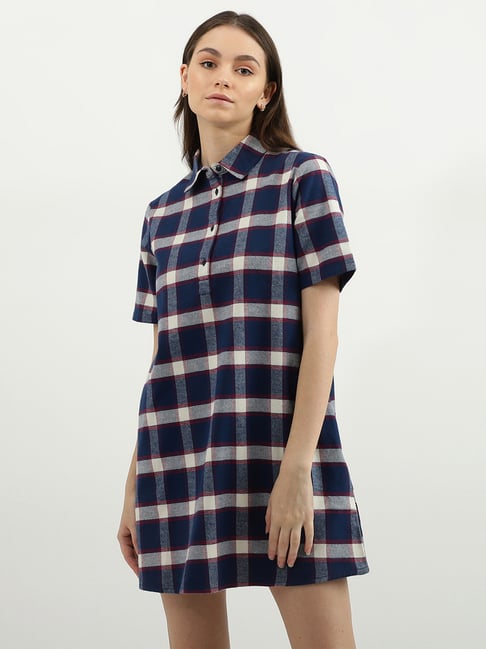 United Colors of Benetton Blue Check Shirt Dress Price in India