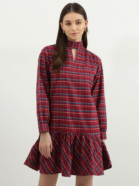 United Colors of Benetton Red Check A Line Dress Price in India