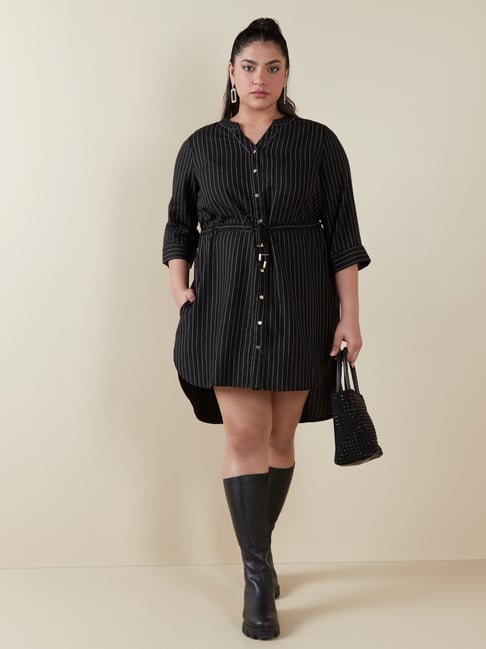 Gia Curves by Westside Black Striped Shirtdress Price in India