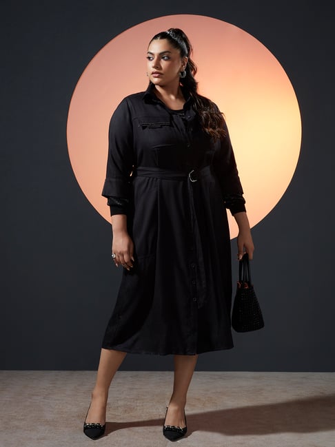 Gia Curves by Westside Black Shirtdress with Belt Price in India