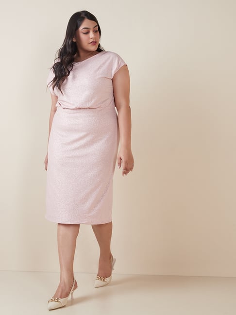Gia Curves by Westside Blush Pink Shimmer-Detailed Dress Price in India