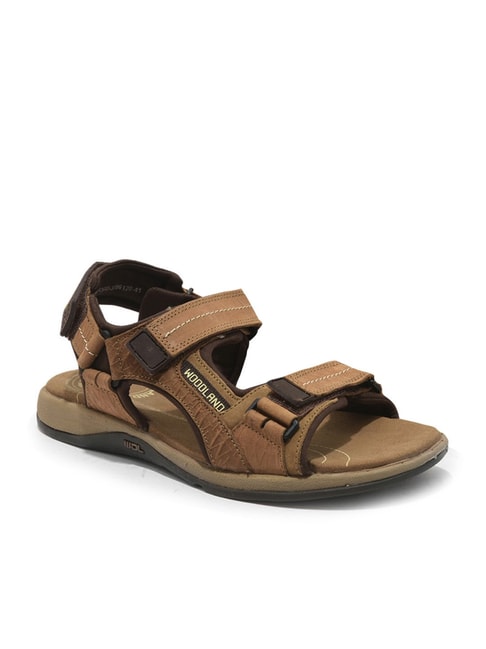 Woodland Men Khaki Solid Leather Comfort Sandals - Price History-sgquangbinhtourist.com.vn
