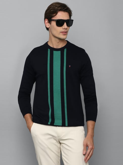 Louis Philippe Black Cotton Regular Fit Striped Sweatshirt-picture-12