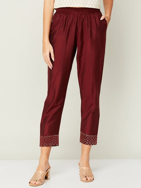 Buy Red Solid Velvet Pants Online  W for Woman