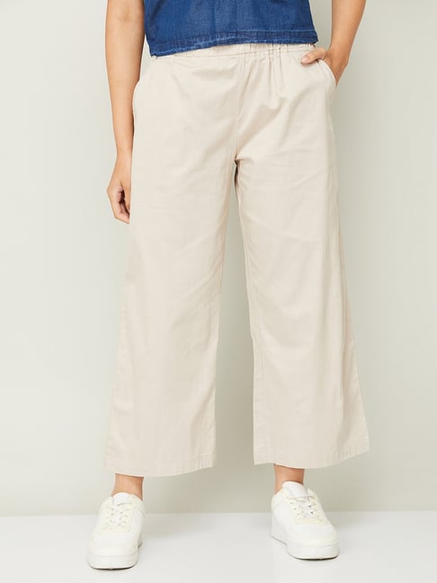 Colour Me by Melange Beige Cotton Mid Rise Pants