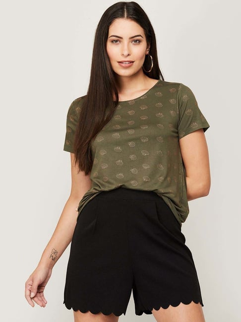 Fame Forever by Lifestyle Olive Green Printed Top