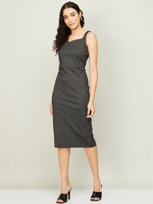CODE by Lifestyle Grey Chequered Shift Dress Price in India
