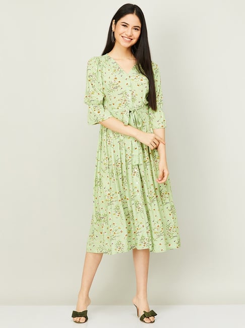 CODE by Lifestyle Mint Green Printed A-Line Dress Price in India