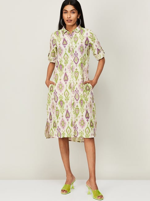 Colour Me by Melange Off-White Cotton Printed A-line Dress Price in India