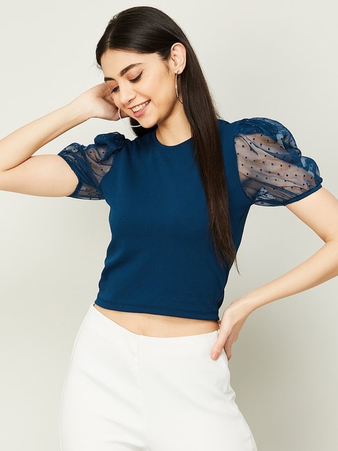 Ginger by Lifestyle Teal Blue Regular Fit Top Price in India
