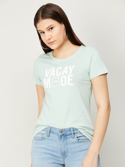 Fame Forever by Lifestyle Green Cotton Printed Top