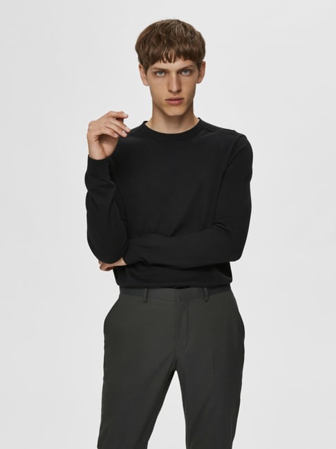 Buy Selected Homme Black Cotton Regular Fit Sweatshirt for Mens