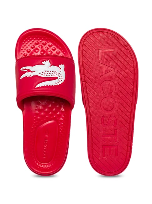 Lacoste red slides hotsell