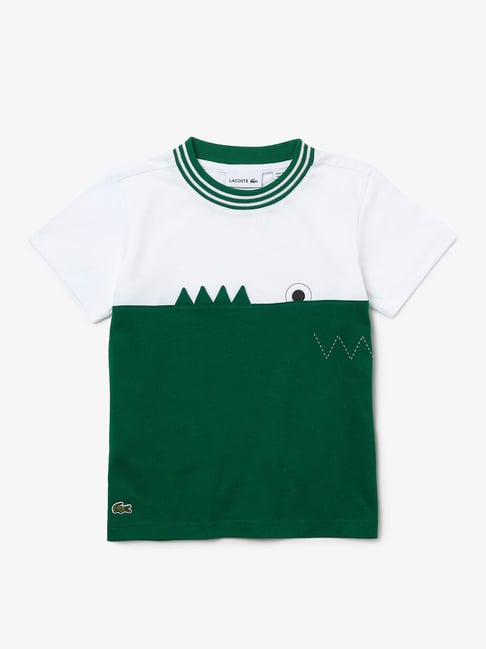 Lacoste Boys White Green Color Block T-Shirt