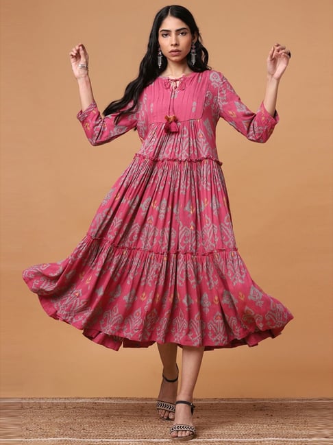 Marigold Lane Pink Printed A-Line Dress-picture-31