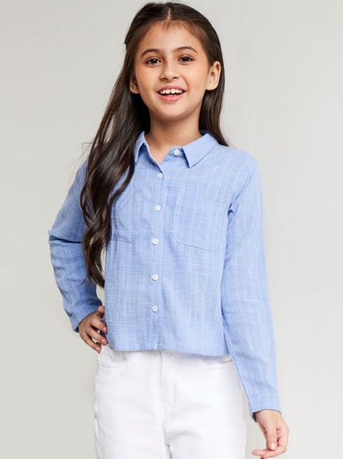 Buy AND girl Blue Loose Fit Shirt Set for Girls Clothing Online