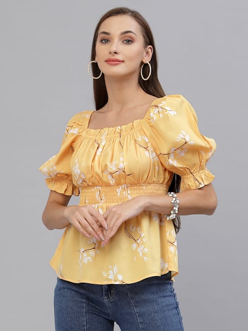Buy Style Quotient Yellow Floral Print Peplum Top for Women's